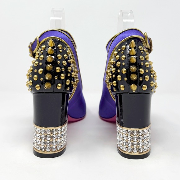 Gucci Purple Dragon Embroidered Mary Jane Heels Spiked Block Crystal 37 FW 2017 - Picture 6 of 12